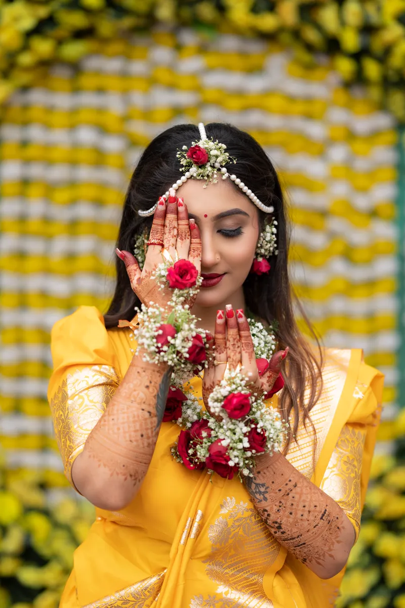 Haldi — Fresh, luminous skin and marigold warmth that holds through the ceremony.