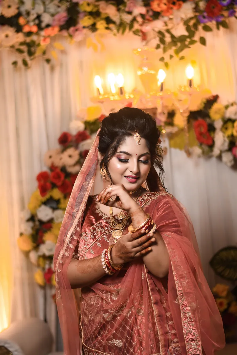 Reception — A polished reception look engineered for flash photography and long evenings.